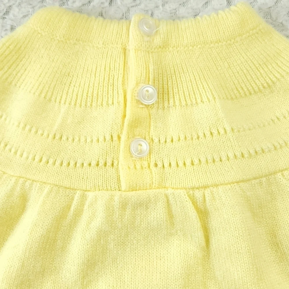 Vintage Yellow Knit Embroidered Chicks Easter 2 Piece Sweater Set 3 Mo
